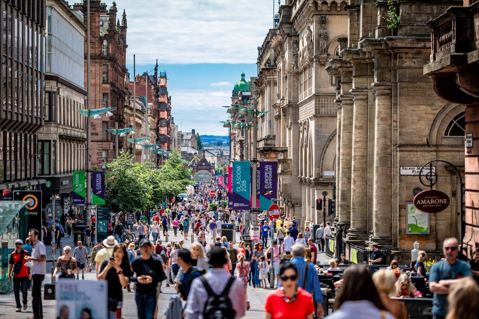 A photo of a British high street, helped out by online search marketing Surrey.
