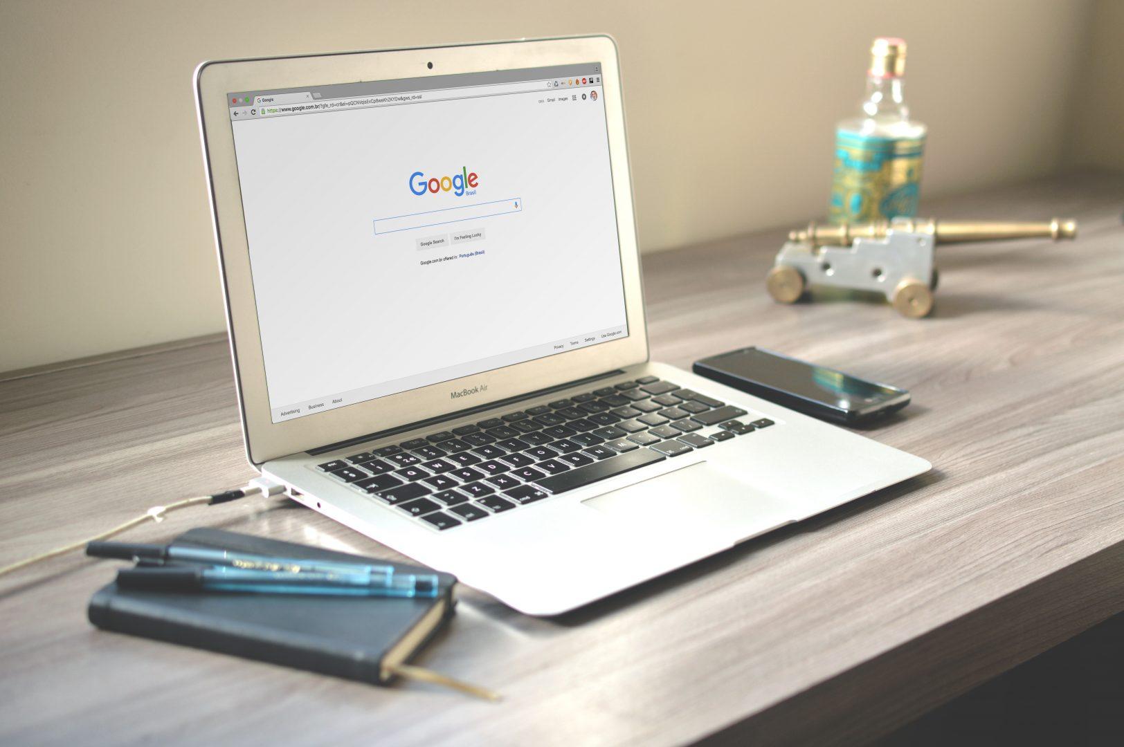 A laptop screen showing Google Chrome, a new trend for web design in Surrey