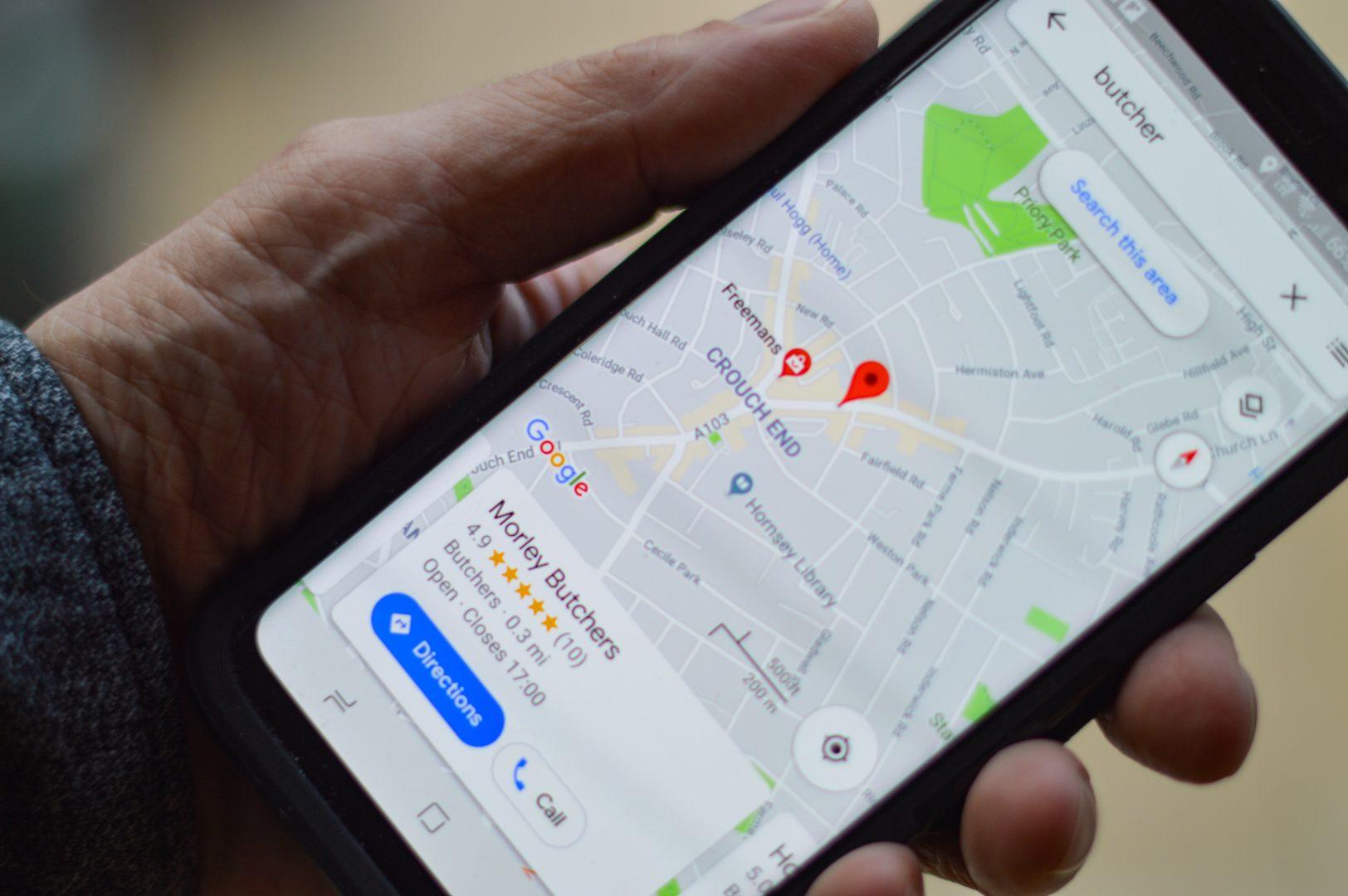 A Google My Business listing showing on Google Maps on an iPhone