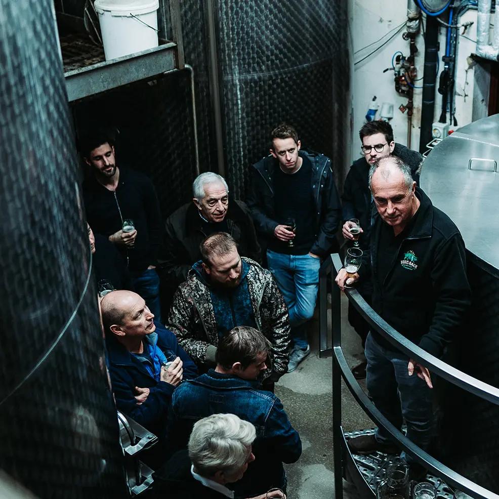 A Hogs Back Brewery tour group