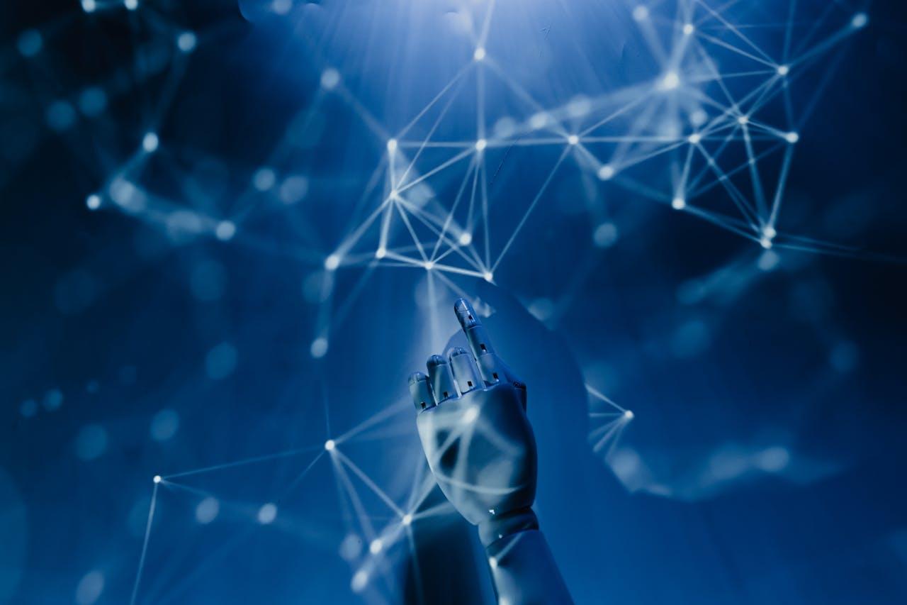 Robot hands reaching up into an AI network | Web Design and Online Marketing in Surrey