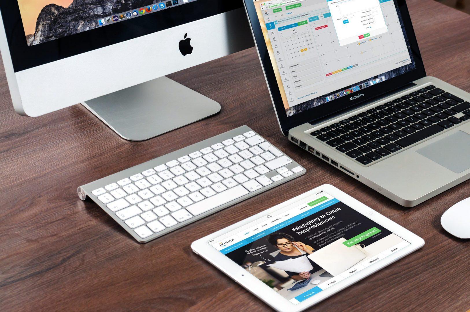 Mac, macbook and iPad on wooden table
