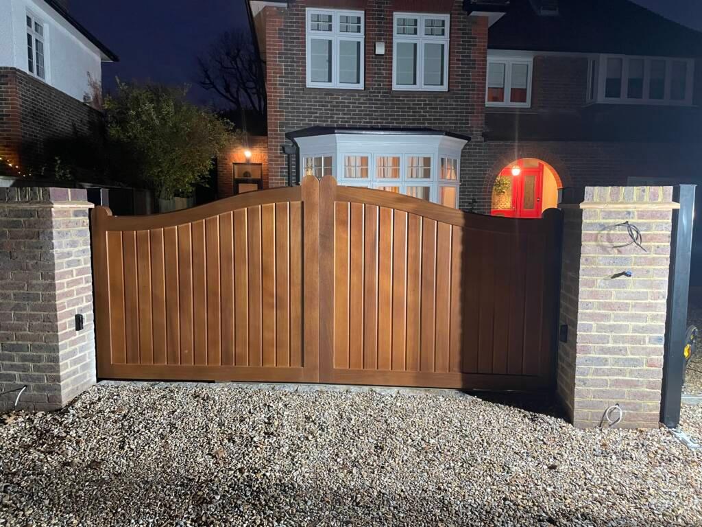 An example of Fraser Gates' automated wooden gates